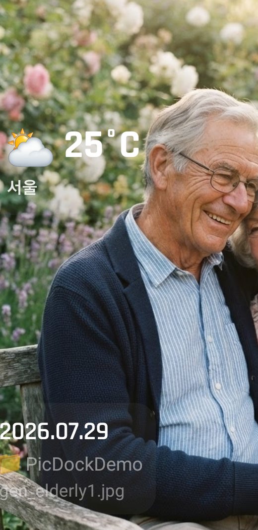Altes Android-Tablet als Bilderrahmen mit Hochformat-Foto und Aufnahmedatum